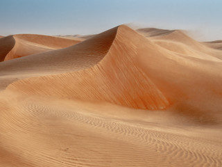The dunes of the Wahiba Sands desert in Oman at sunset during a typical summer sand storm - 11