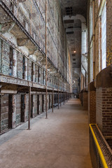 Looking down an old prison tier