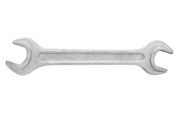 silver adjustable wrench isolated on white background.