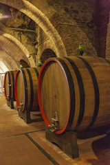 Barrels in the wine cellar