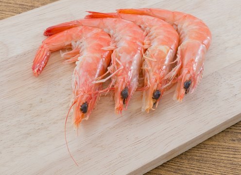 Cooked Prawns or Tiger Shrimps on Cutting Board