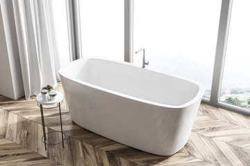 Panoramic bathroom interior, angular tub top view