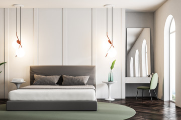 White bedroom interior, nature style, mirror