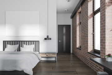 White and brick bedroom, poster, front view