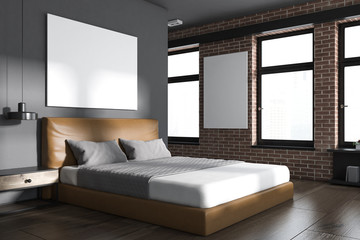 Gray and brick bedroom corner, poster