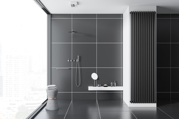Black tile bathroom inteiror, shower