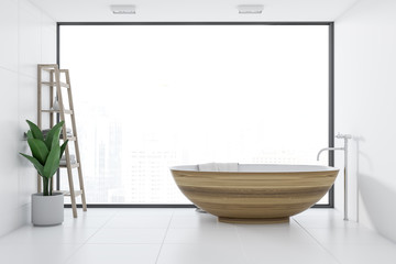 Panoramic bathroom, wooden bathtub