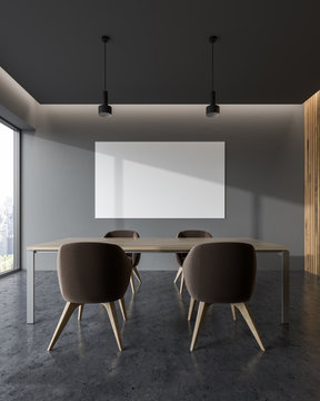 Gray, wooden office meeting room interior, poster