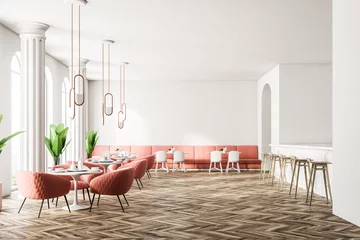 Tableaux ronds sur plexiglas Restaurant Pink armchairs cafe interior