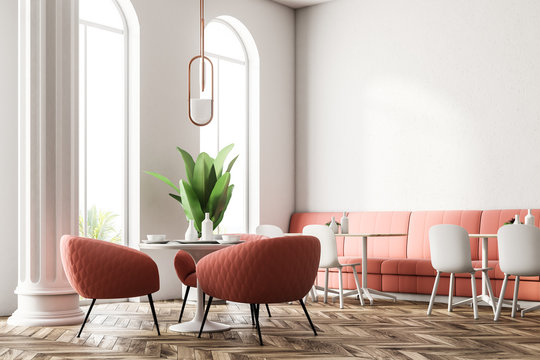 Pink sofas modern restaurant corner