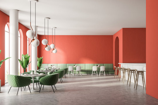 Green sofa luxury restaurant interior