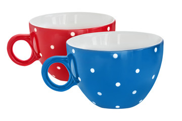 Zwei Kaffeetassen  -  rot und blau