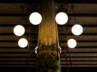illuminated chandelier in the north train station in Valencia, spain