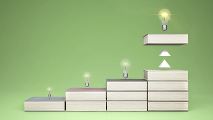 Staircase made of books, education concept, learning, improvement and progress through education, development of ideas, pastel green background with copy space