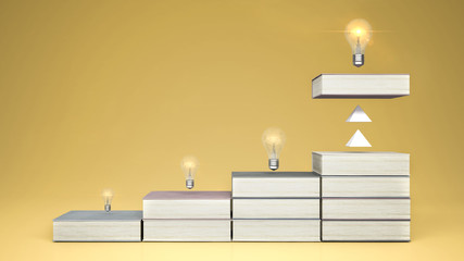 Staircase made of books, education concept, learning, improvement and progress through education, development of ideas, pastel yellow background with copy space