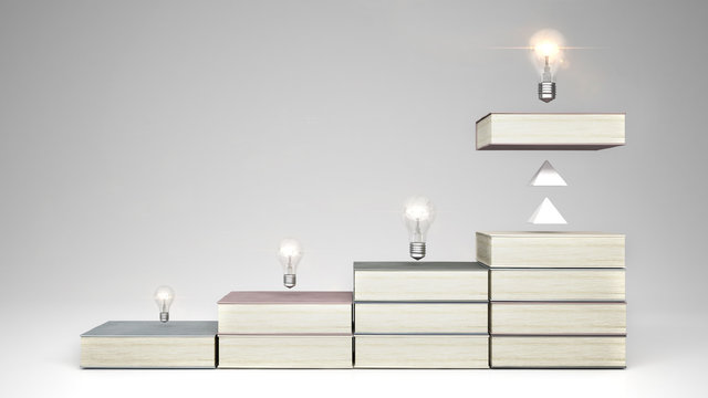 Staircase made of books, education concept, learning, improvement and progress through education, de