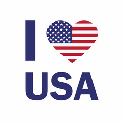 I love USA sticker slogan. USA flag in the form of a heart