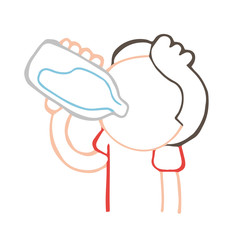 Vector hand-drawn cartoon of man drinking bottle of water