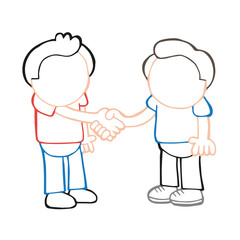 Vector hand-drawn cartoon of two men standing shaking hands