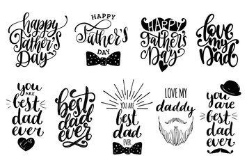 Fathers Day Holiday calligraphy collection. Vector set of handwritten phrases.