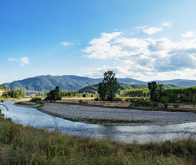 Picturesque landscape with the Struma River, Bulgaria.