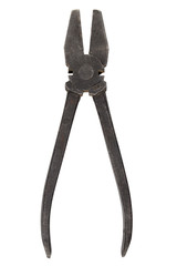 old black metal pliers isolated on white background