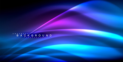 Neon glowing wave, magic energy and light motion background
