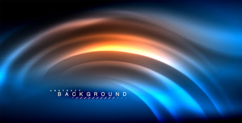 Neon glowing wave, magic energy and light motion background