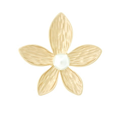 golden brooch flower with pearl isolated on white