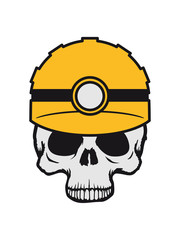 tot totenkopf skelett schädel kopf knochen helm lich taschenlampe sicherheit schutz logo pickaxe spitzhacke abbauen bergbau hammer axt werkzeug bergarbeiter