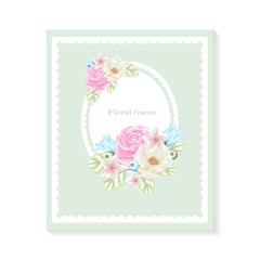 Vector Greeting card with bouquet flowers on white background. Design for wedding, birthday and other holidays. Floral frame.