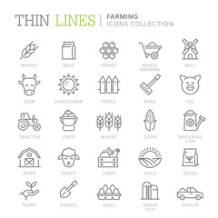Collection of farming thin line icons
