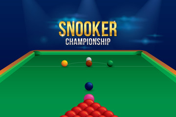 Vector of snooker championship with balls and green snooker table background.