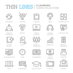 Collection of e-learning thin line icons