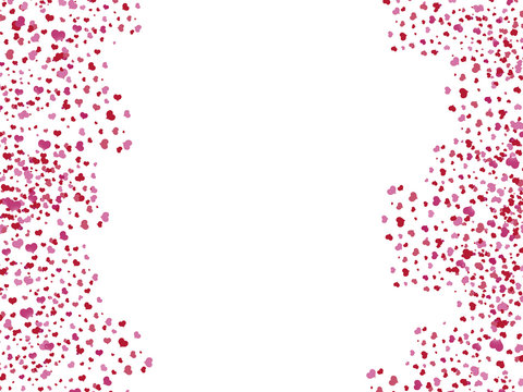 pink hearts in a random order on white background