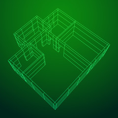 Abstract architecture building. Plan of modern house. Wireframe low poly mesh construction.