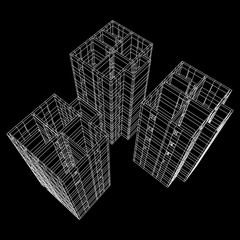 Abstract architecture building. Plan of modern house. Wireframe low poly mesh construction.