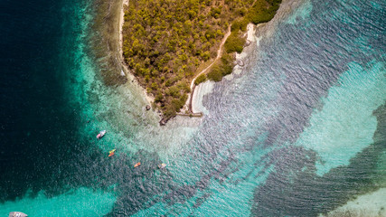 Aerial view of Mayreau beach in St-Vincent and the Grenadines - Tobago Cays. The paradise beach...