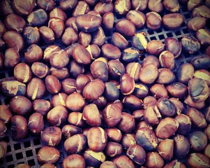 cooked Roasted chestnut is an autumn with vintage effect
