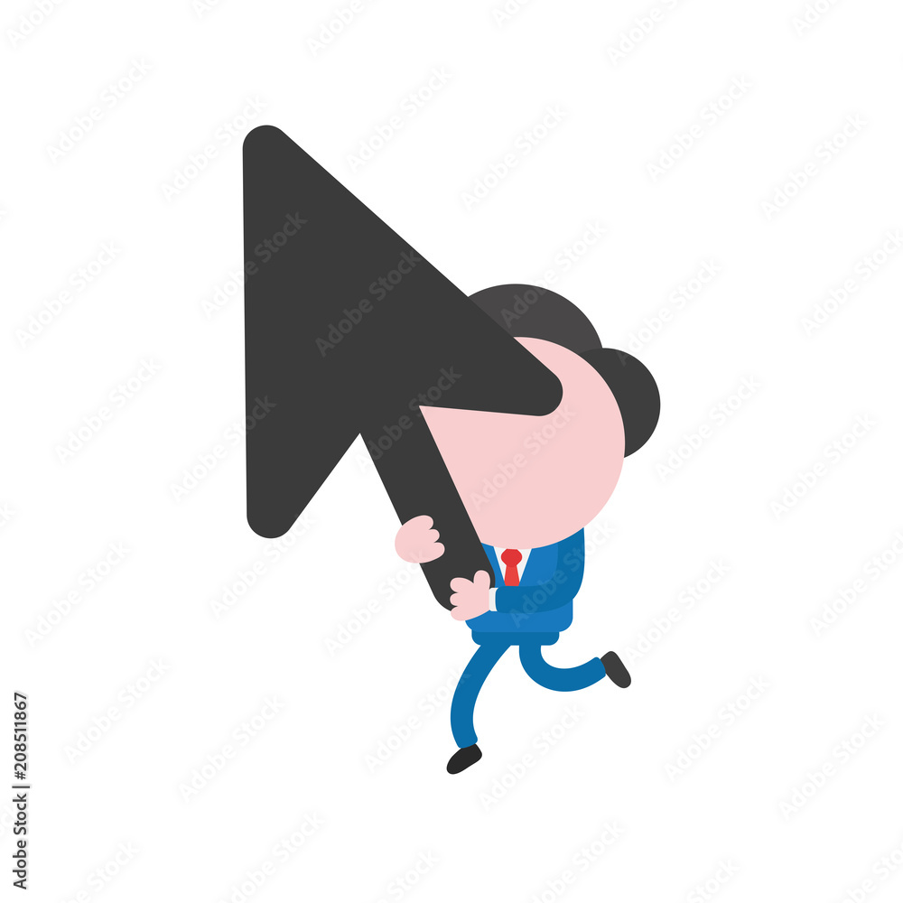 Poster vector businessman character running and holding black mouse cursor arrow