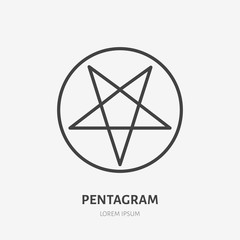 Satanic pentacle flat line icon. Pentagram sign. Thin linear logo for neopaganism religion.