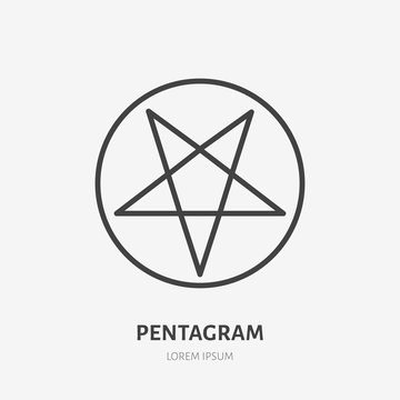 Satanic pentacle flat line icon. Pentagram sign. Thin linear logo for neopaganism religion.