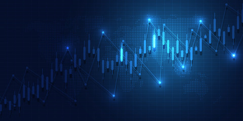 Business candle stick graph chart of stock market investment trading on blue background design. Trend of graph. Vector illustration