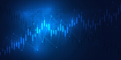 Business candle stick graph chart of stock market investment trading on blue background design. Trend of graph. Vector illustration