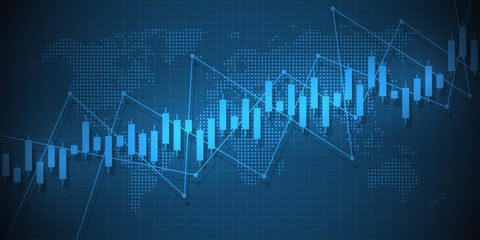 Business candle stick graph chart of stock market investment trading on blue background design. Trend of graph. Vector illustration