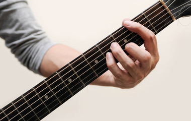 Fototapeta premium Guitar chords,Selective focus,Guitarist,The musicians are catching the guitar chords is B minor chord on white background
