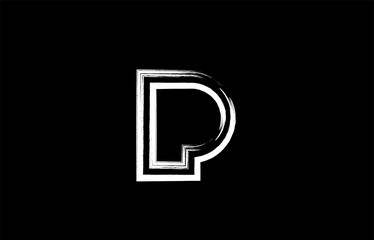 grunge black and white alphabet letter p logo icon design