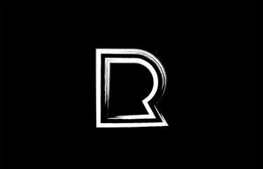 grunge black and white alphabet letter r logo icon design
