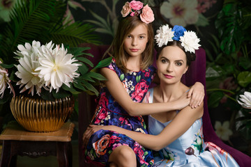 Momt and daughter in flower wreaths