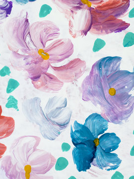 Abstract colorful flowers hand painted background